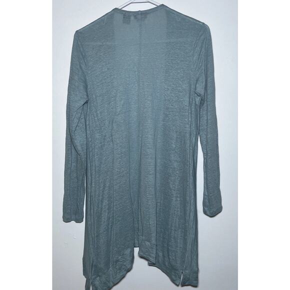 TAHARI 100% Linen Open Cardigan Blue Womens Size L Lagenlook Boho Coastal Travel - Picture 3 of 6